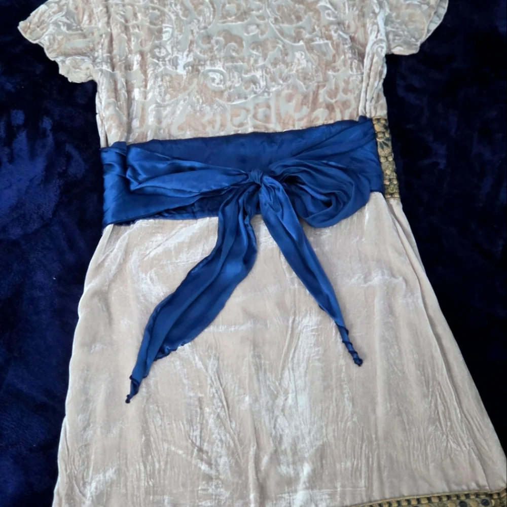 HALE BOB Blue and Cream Embellished Cap Sleeve Dress, SIZE XS - Picture 8 of 10